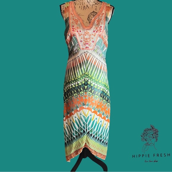 Nuture by Westbound Bohemian Striped w Embroidery Sleeveless Dress Size L - Picture 7 of 9